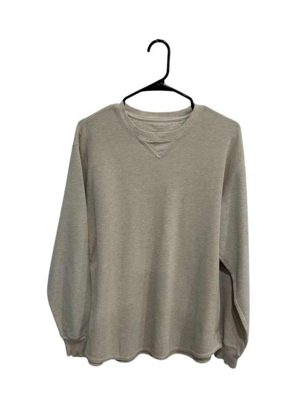 Beige Waffle Knit Long Sleeve Pullover Crewneck Sweatshirt Cozycore Minimalist